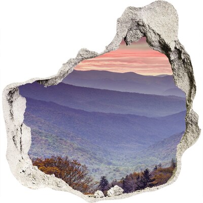 Zelfklevende muursticker 3D gat Berglandschap bij zonsopgang