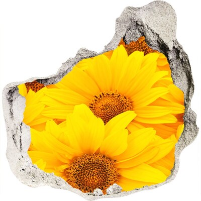 3D muursticker effect gat in de muur Zonnebloemen in een gat in de muur