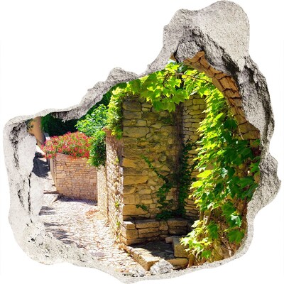 3D wandsticker gat in de muur Een groene straat in de stad
