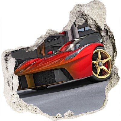 Zelfklevende muursticker 3D gat Een sportwagen in een ingestorte muur.