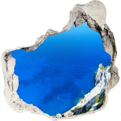 3D muursticker effect gat in de muur Uitzicht op de blauwe zee