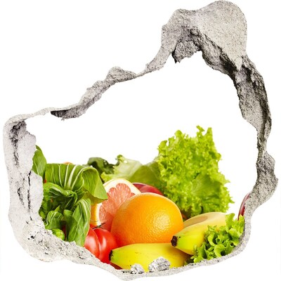 Zelfklevende muursticker 3D gat Fruit en groenten in een gat in de muur
