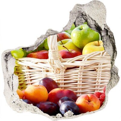 3D wandsticker gat in de muur Een mand vol fruit