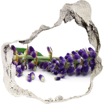 Zelfklevende muursticker 3D gat Een lavendelbloem door een gat in de muur.