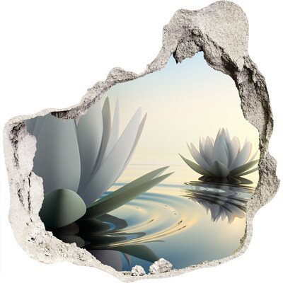 3D muursticker effect gat in de muur Lotusbloemen op het water