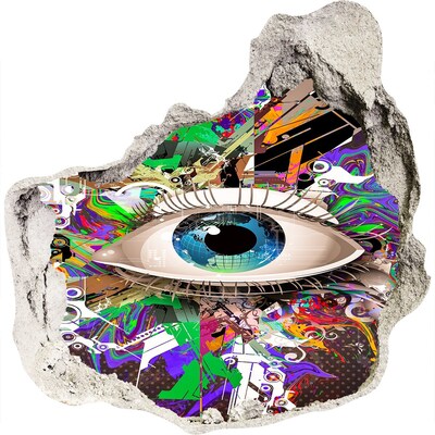 Zelfklevende muursticker 3D gat Een oog in een kleurrijke compositie