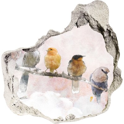 3D muursticker effect gat in de muur Vogels op een tak