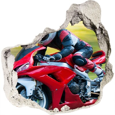 Zelfklevende muursticker 3D gat Motorfiets in actie