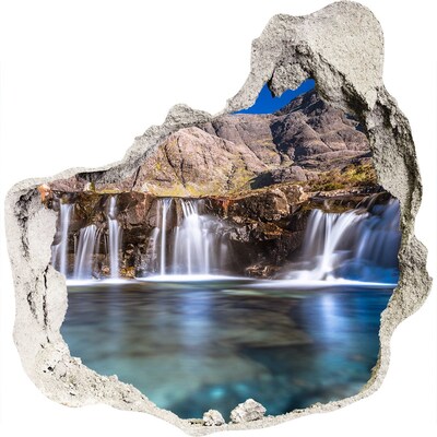 Zelfklevende muursticker 3D gat Waterval in de bergen