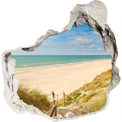 Zelfklevende muursticker 3D gat Caribisch strand door een gat in de muur