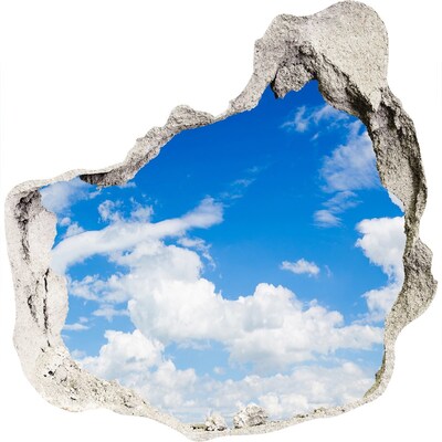 3D wandsticker gat in de muur Blauwe lucht met wolken