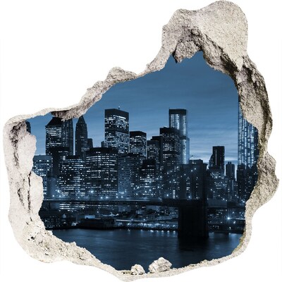 Zelfklevende muursticker 3D gat Uitzicht op New York 's nachts