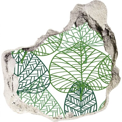3D wandsticker gat in de muur Groene bladeren in beton