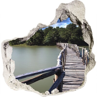 Zelfklevende muursticker 3D gat Een brug over het water