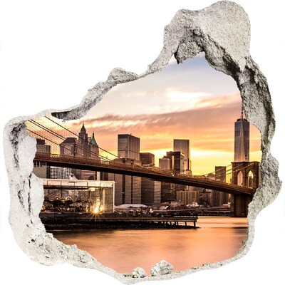 Zelfklevende muursticker 3D gat Brooklyn Bridge bij zonsondergang