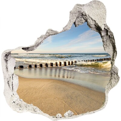 3D wandsticker gat in de muur Zee en strand in de zomerzon