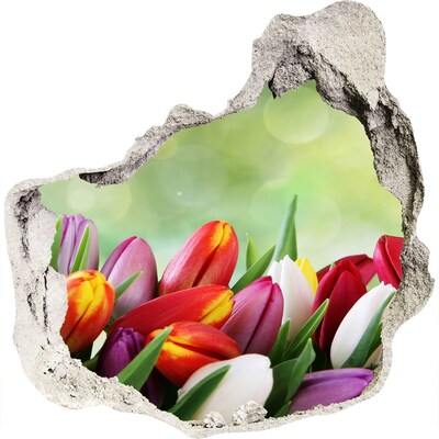Zelfklevende muursticker 3D gat Een bloemenparadijs achter de muur.