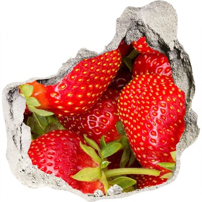 3D muursticker effect gat in de muur Sappige aardbeien in beton