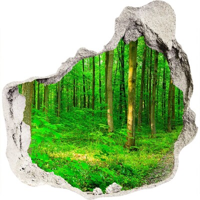 Zelfklevende muursticker 3D gat Groen bos in een gat in de muur