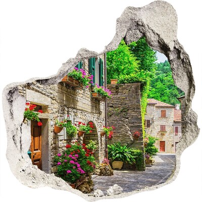 3D muursticker effect gat in de muur Een charmante straat in de stad