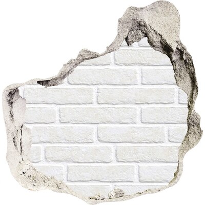 3D muursticker effect gat in de muur Een beschadigde muur met witte bakstenen.