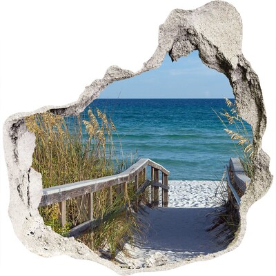 Zelfklevende muursticker 3D gat Mysterieus strand aan de oceaan