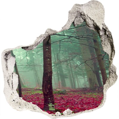 3D muursticker effect gat in de muur Betoverd bos in de mist