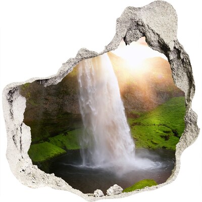 3D wandsticker gat in de muur Een waterval in een groen landschap