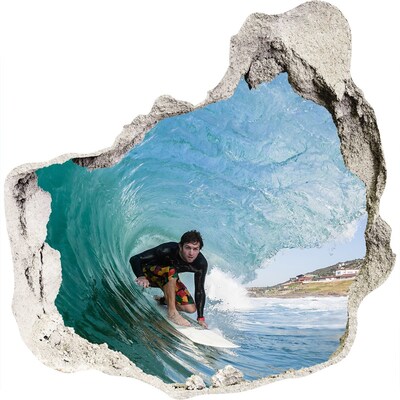 Zelfklevende muursticker 3D gat Surfen in de oceaan