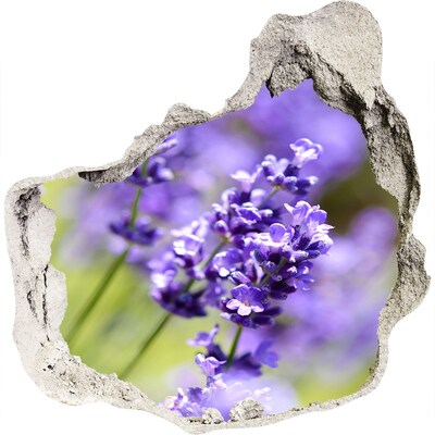 Zelfklevende muursticker 3D gat Lavendelbloemen in een virtueel gat