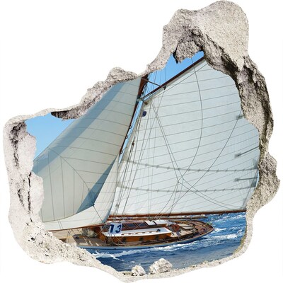 3D muursticker effect gat in de muur Een jacht op de golven van de zee