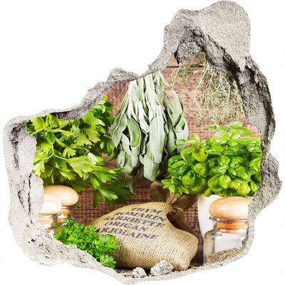 Zelfklevende muursticker 3D gat Groene keuken met kruiden