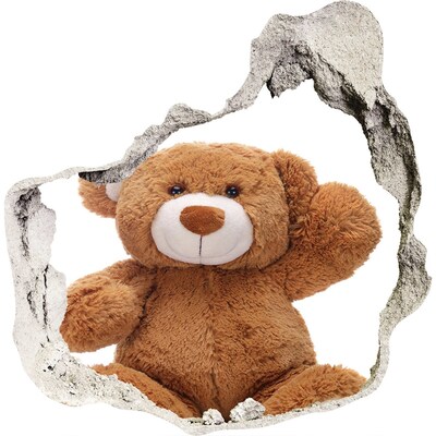 Zelfklevende muursticker 3D gat Teddybeer in een gat in de muur