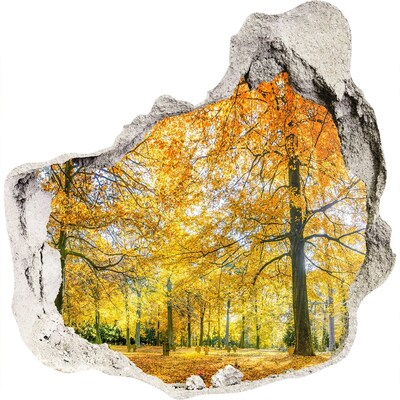Zelfklevende muursticker 3D gat Gouden herfst in het bos