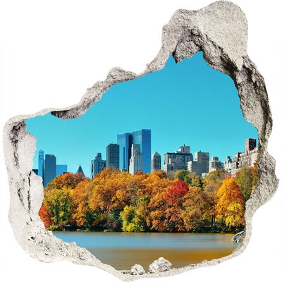 3D muursticker effect gat in de muur De herfst in New York