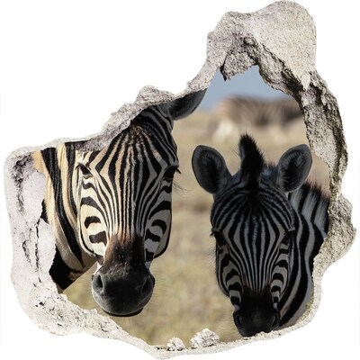 3D wandsticker gat in de muur Zebra's in hun natuurlijke leefomgeving