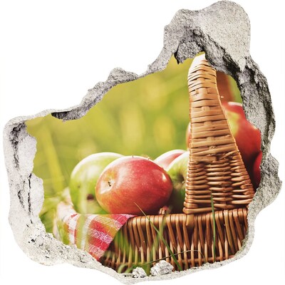 Zelfklevende muursticker 3D gat Een mand met appels in de natuur