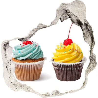 3D muursticker effect gat in de muur Heerlijke cupcakes bij een klein, onopvallend zaakje.