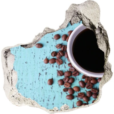 3D wandsticker gat in de muur Een momentje ontspanning met een kop koffie