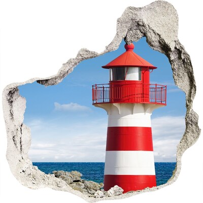 3D wandsticker gat in de muur Een vuurtoren aan de kust.