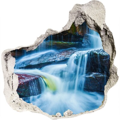 3D wandsticker gat in de muur Waterval tussen de rotsen