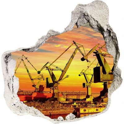 Zelfklevende muursticker 3D gat Zonsondergang boven de haven
