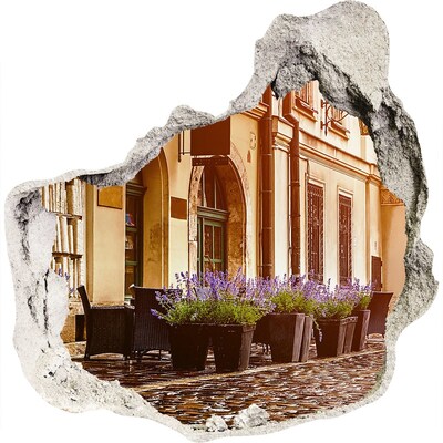 3D wandsticker gat in de muur Een charmant hoekje met lavendel