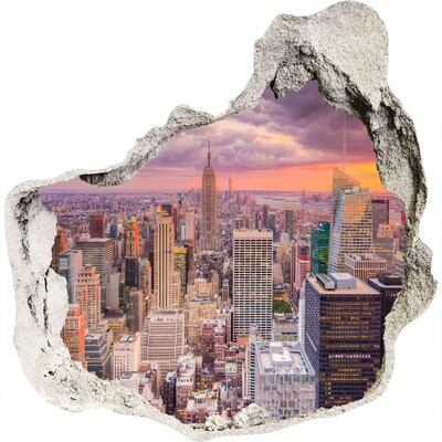 Zelfklevende muursticker 3D gat New York bij zonsondergang
