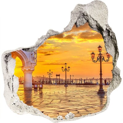 3D muursticker effect gat in de muur Zonsondergang in Venetië