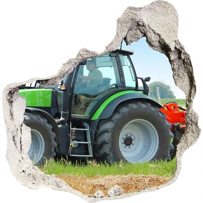 3D wandsticker gat in de muur Tractor in actie