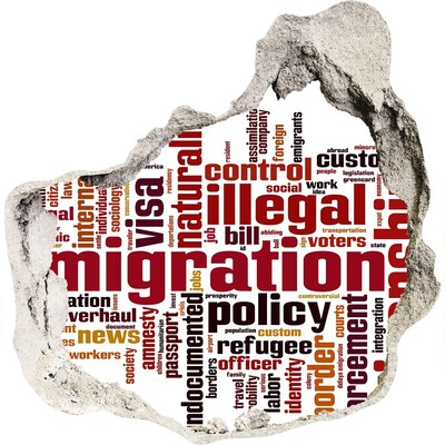 3D muursticker effect gat in de muur Migratiebeleid