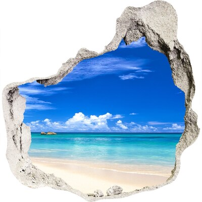 3D wandsticker gat in de muur Caribisch strand door het gat in de muur