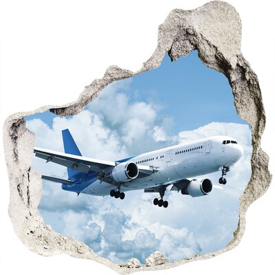 3D muursticker effect gat in de muur Vliegen in de wolken