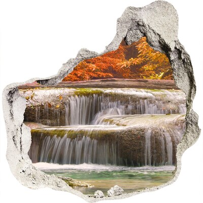 Zelfklevende muursticker 3D gat Waterval in een herfstlandschap